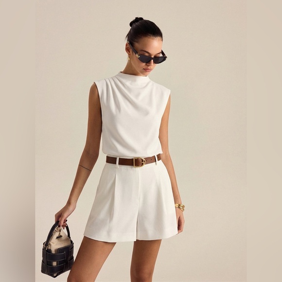 Commense Pants - Commense Draped Sleeveless Top & Belted Shorts Set